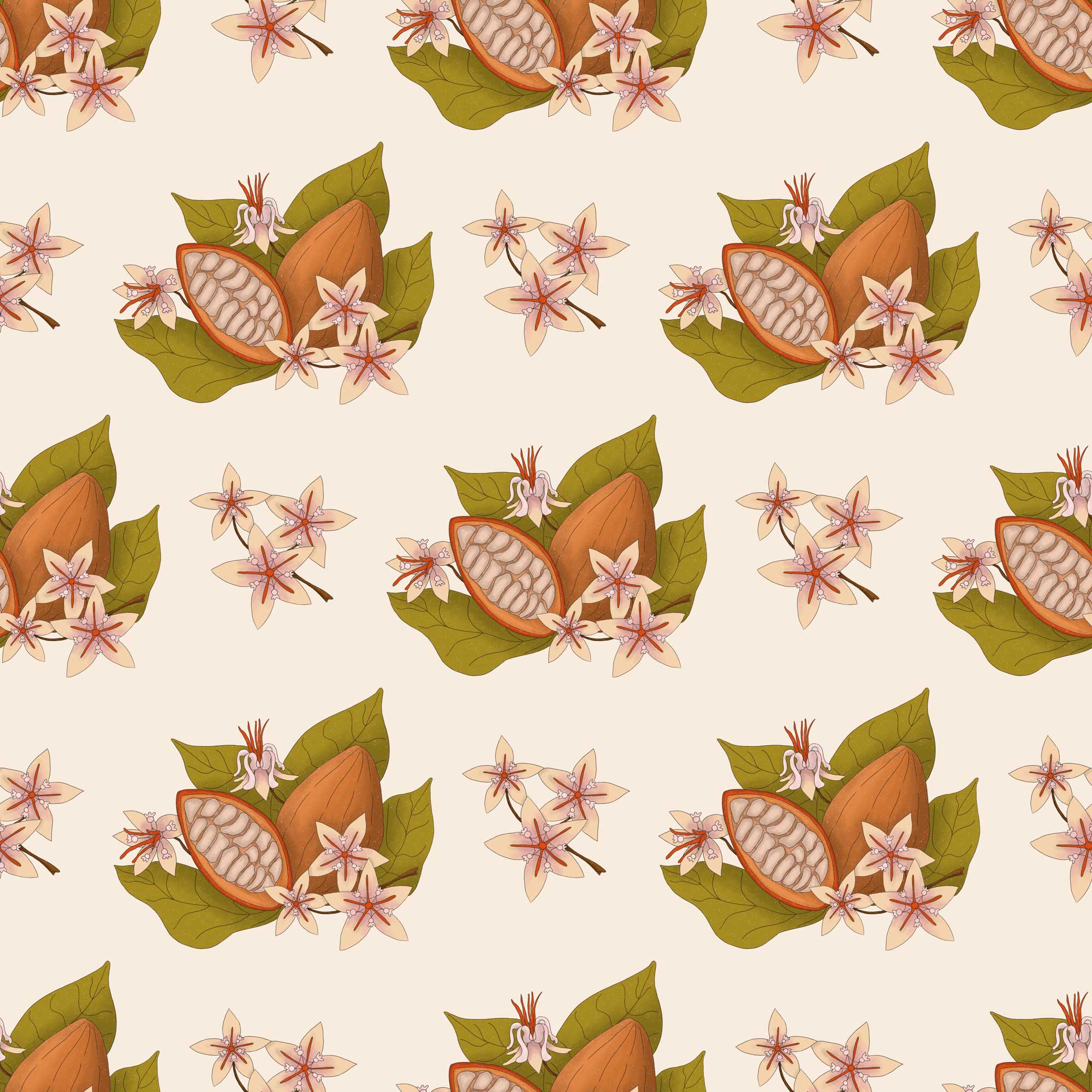 Cacao digital illustration pattern created by Anna Polhorodnyk
