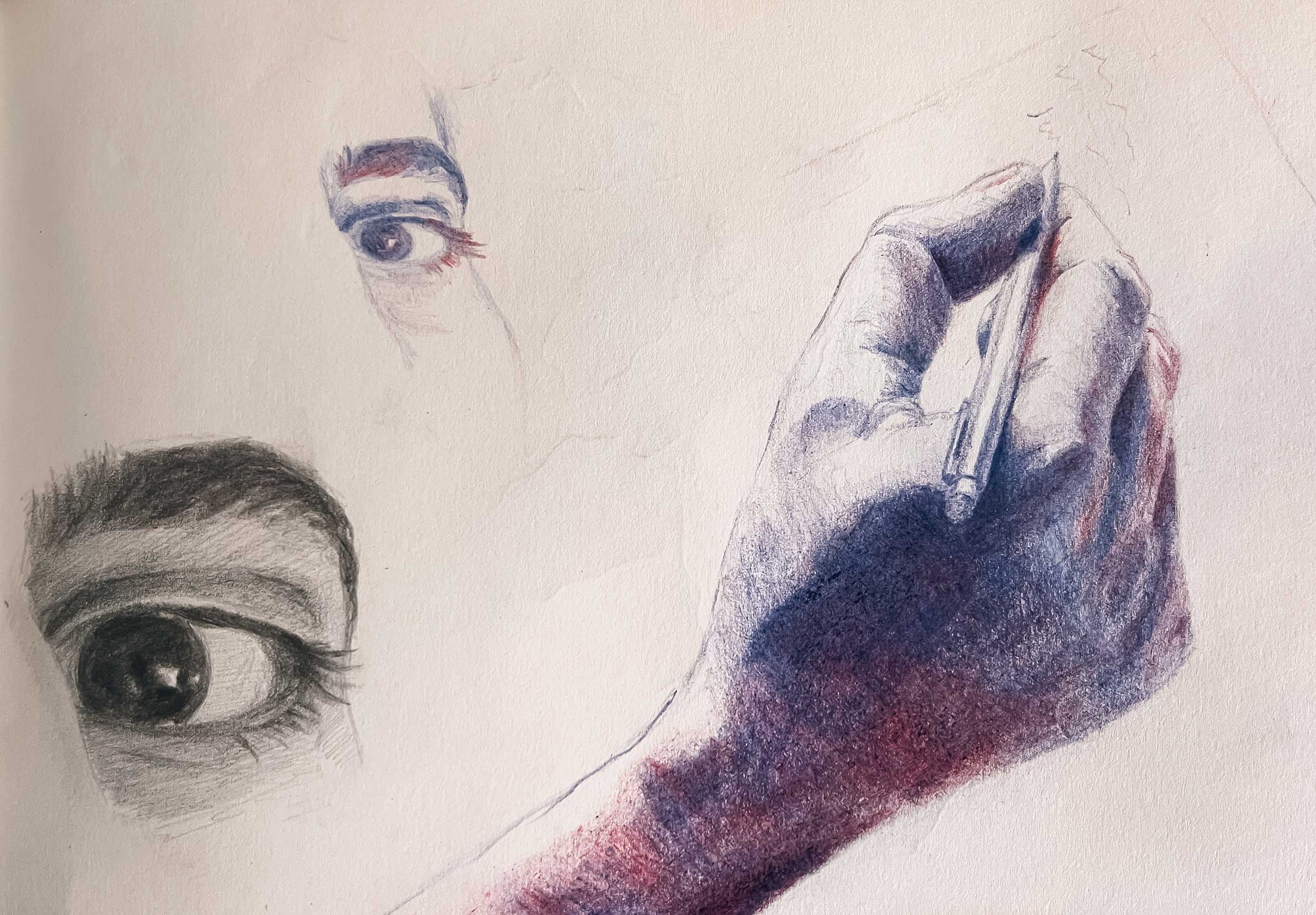 Sketches made with multicolor pencil by Anna Polhorodnyk