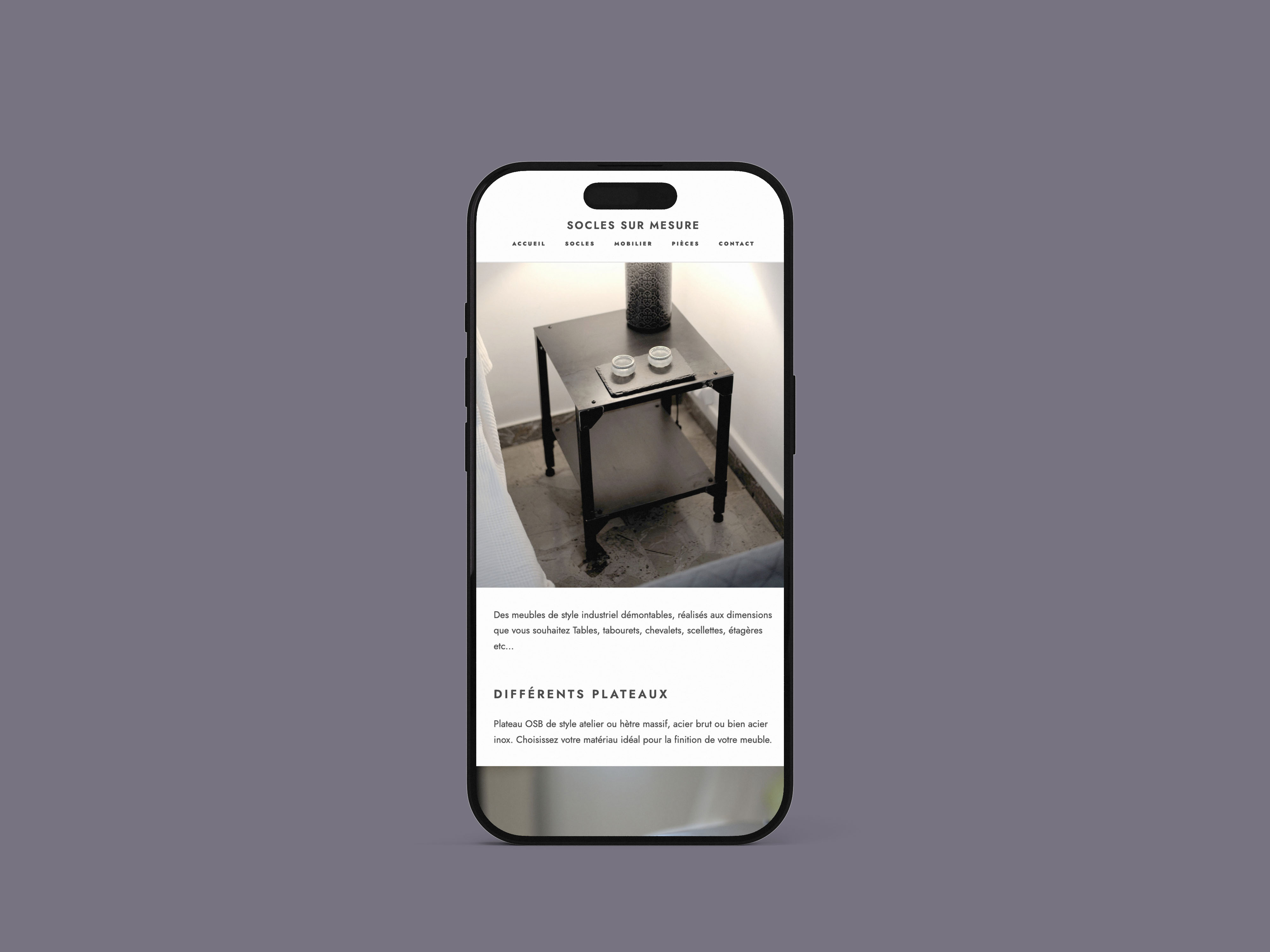 Web design for socles sur mesure created by Anna Polhorodnyk - mobile version